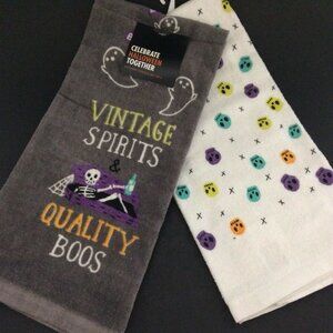 Halloween Kitchen Towels Ghosts Skeletons  2 Piece